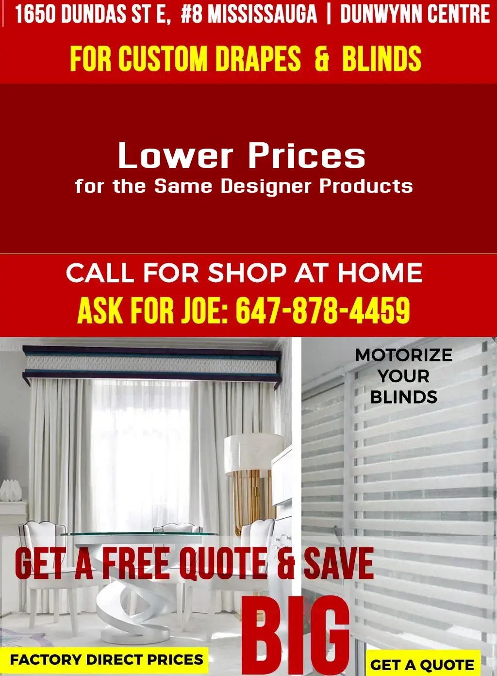 Custom Blinds Store Woodbridge • Crazy Joe's Drapery