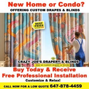 Installation of custom sheer blinds in a Vaughan office by Crazy Joe’s