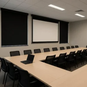 Blackout Roller Blinds Conference Presentation Rooms Private, focused, and glare-free-ideal for A-V and projection requirements.
