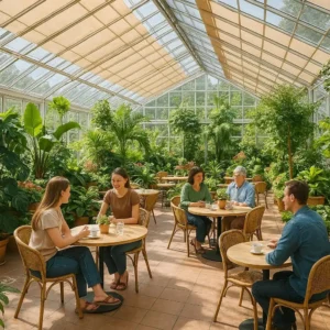 Conservatory Blinds Garden Center Café Bright, temperature-controlled, and garden-like-keeps patrons comfortable among plants.
