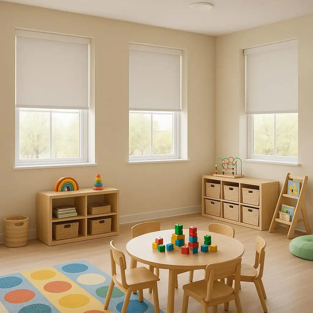 Cordless Blinds Childcare Center Activity Room Safe, uncluttered, and modern-eliminates cords for safety and tidiness.