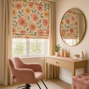 Fabric Blinds Salon Styling Area Soft, decorative, and colorful-adds flair and comfort to client spaces.