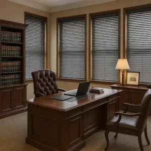 Horizontal Venetian Blinds Law Firm Executive Office Classic, versatile, and businesslike-matches traditional office furniture and offers adjustable light control
