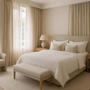 Linen Drapes Luxury Suite Bedrooms Natural, breathable, and lightweight-offers a refined, hotel-chic aesthetic.