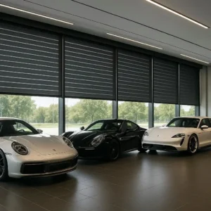 Motorized Blinds Luxury Car Showroom High-tech, convenient, and luxurious-automatically adjusts to protect vehicles from glare.