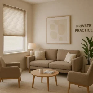 Pleated Blinds Private Medical Practice Waiting Room Soft, textured, and inviting-creates a calm, welcoming environment for patients.