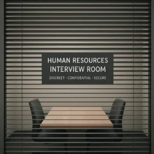 Privacy Blinds Human Resources Interview Room Discreet, confidential, and secure-keeps sensitive conversations private.