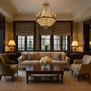 Roman Blinds Boutique Hotel Lobby Elegant, comfortable, and upscale-adds a touch of luxury and softness to welcome guests.