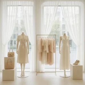 Sheer Blinds Fashion Boutique Display Windows Airy, bright, and elegant-let in natural light while showcasing products.