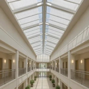 Skylight Blinds Atrium Hallways Bright, glare-controlled, and energy-saving-lets in light without overheating communal areas.