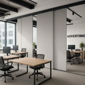 Sliding Panel Blinds Open-plan Advertising Firm Modern, smooth, and spacious-divides collaborative and private work areas seamlessly.