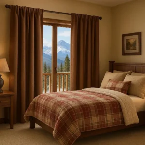 Thermal Insulated Drapes Mountain Resort Rooms Cozy, energy-saving, and comfortable-keeps warmth in during winter and cool in summer.