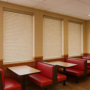 Vinyl Blinds Fast Food Restaurant Windows Durable, washable, and versatile-handles spills and heavy use with ease.