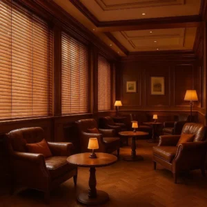 Wooden Blinds Executive Lounge Warm, inviting, and classic-creates a sophisticated, relaxing atmosphere for VIP guests.
