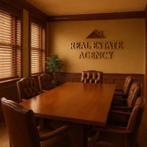 Wooden Blinds Real Estate Agency Boardroom Warm, rich, and natural-provides a sense of credibility and sophistication.