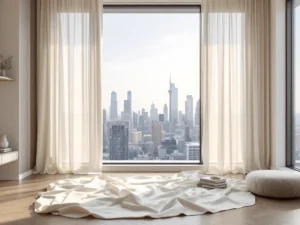 Ivory linen drapes creating a soft, luxurious look in a polished interior
