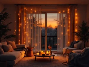 Warm inviting home interior with elegant custom window treatments
