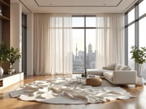 Ivory linen drapes in a refined room with warm, elegant window treatments